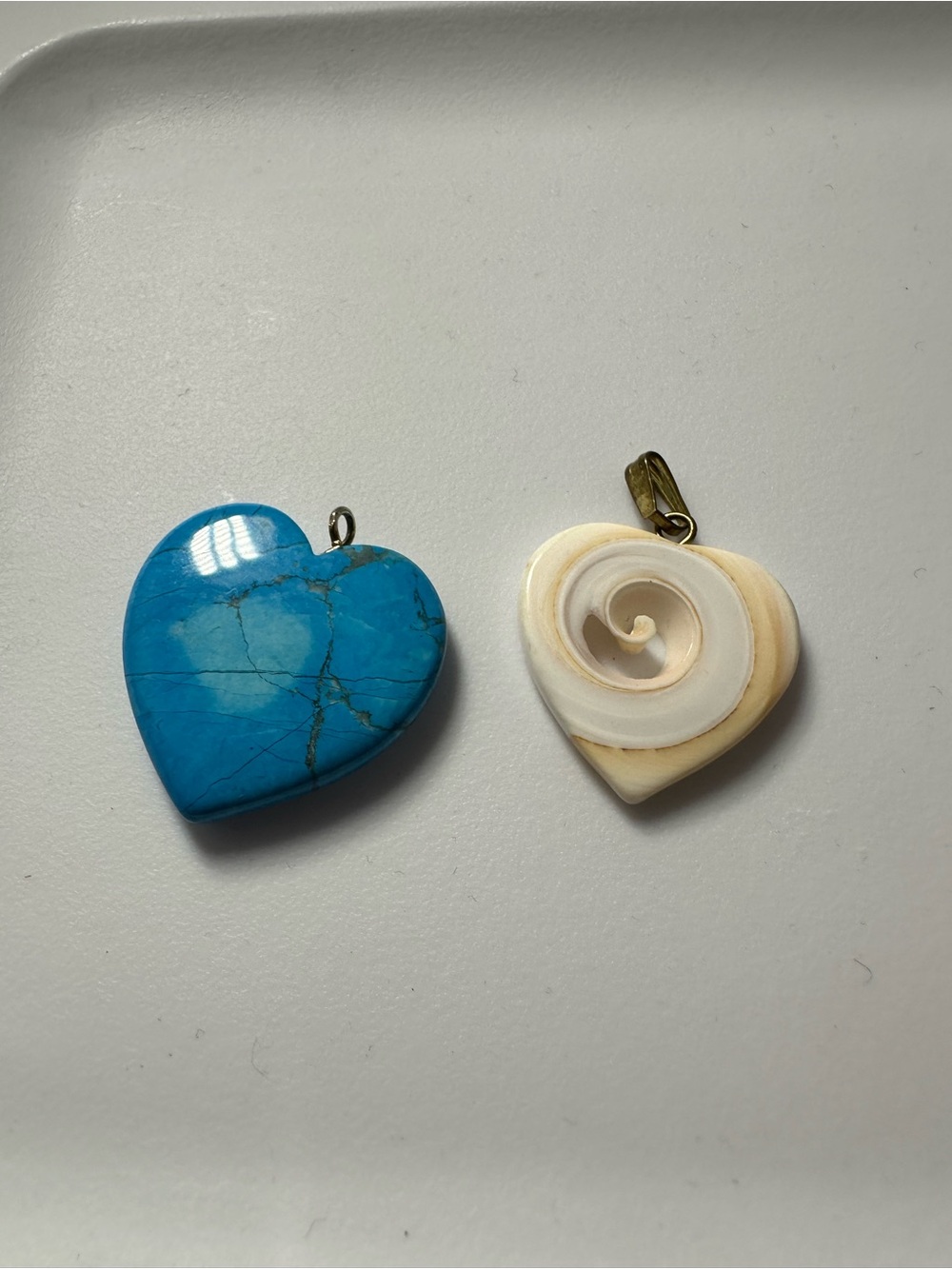 Blue Turquoise & Cream Shell Heart Pendant Set - Women Jewelry